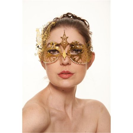 PERFECTPRETEND Gold Luxury Metallic Butterfly Laser Cut Masquerade Mask with Clear Rhinestones - One Size PE2606706